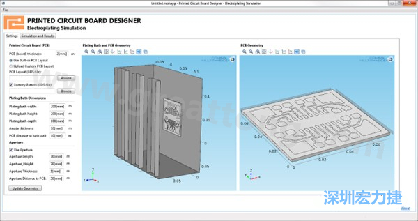電鍍App允許PCB板設計人員導入不同的設計(包含或不含虛置圖形)，點擊計算，然后就能查看所仿真的厚度均勻性-深圳宏力捷
